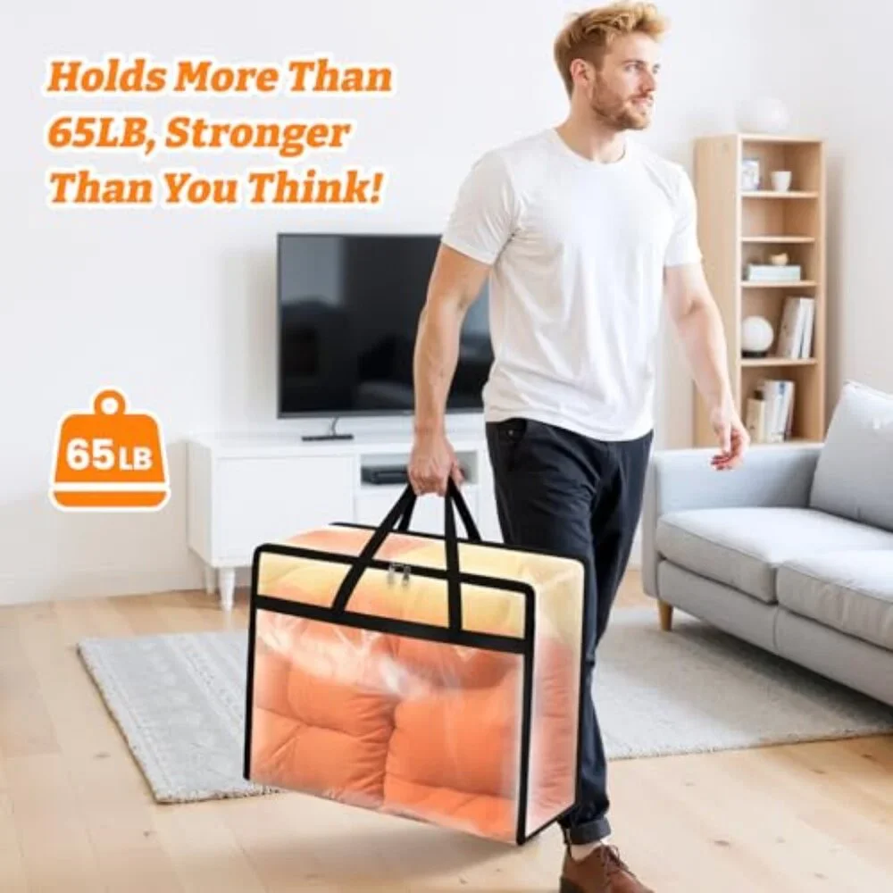 8 Pack Clear Clothes Storage Bags, Moving Bags, Foldable